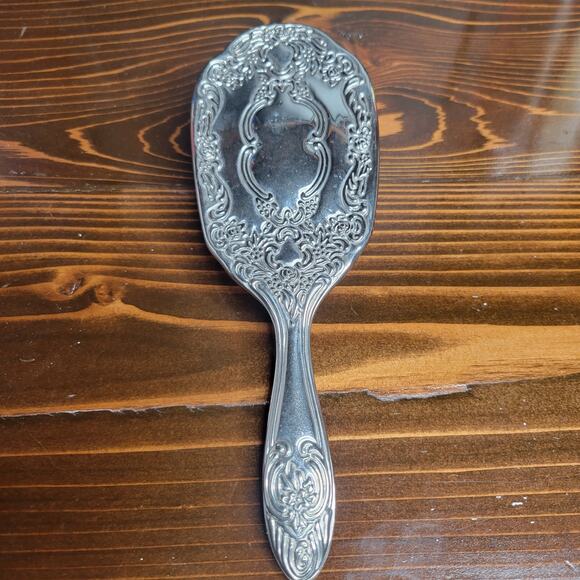 VTG Heavy Silver Plated Ornate Floral Filigree Grooming Vanity Hair Brush 7.75" - Picture 5 of 12